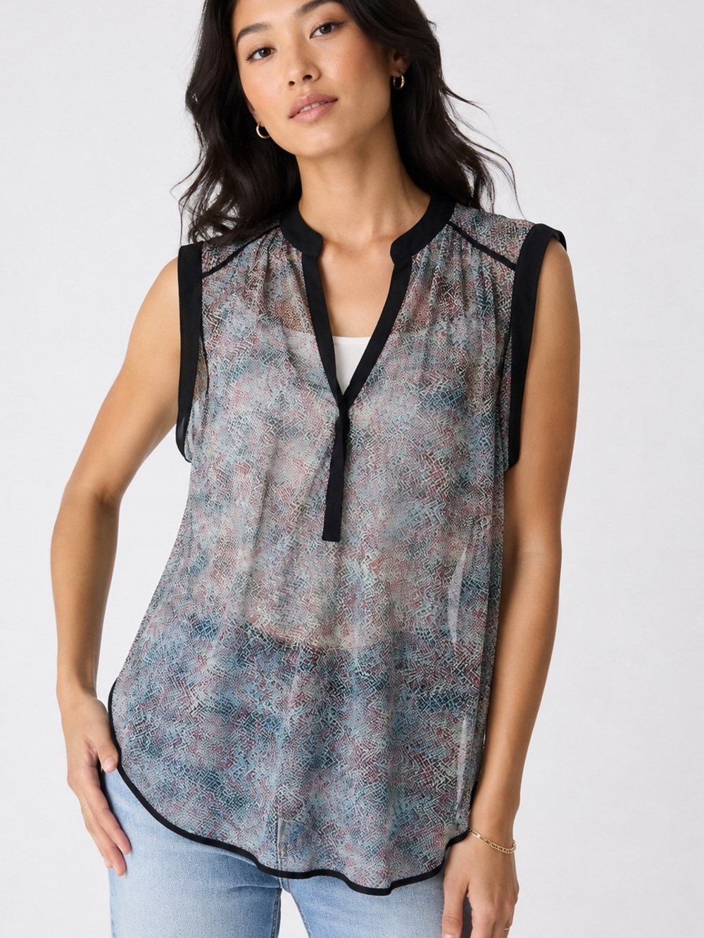 Rebecca Taylor Chiffon Abstract Print Cocoon Tunic Boho Luxury Designer Size 6